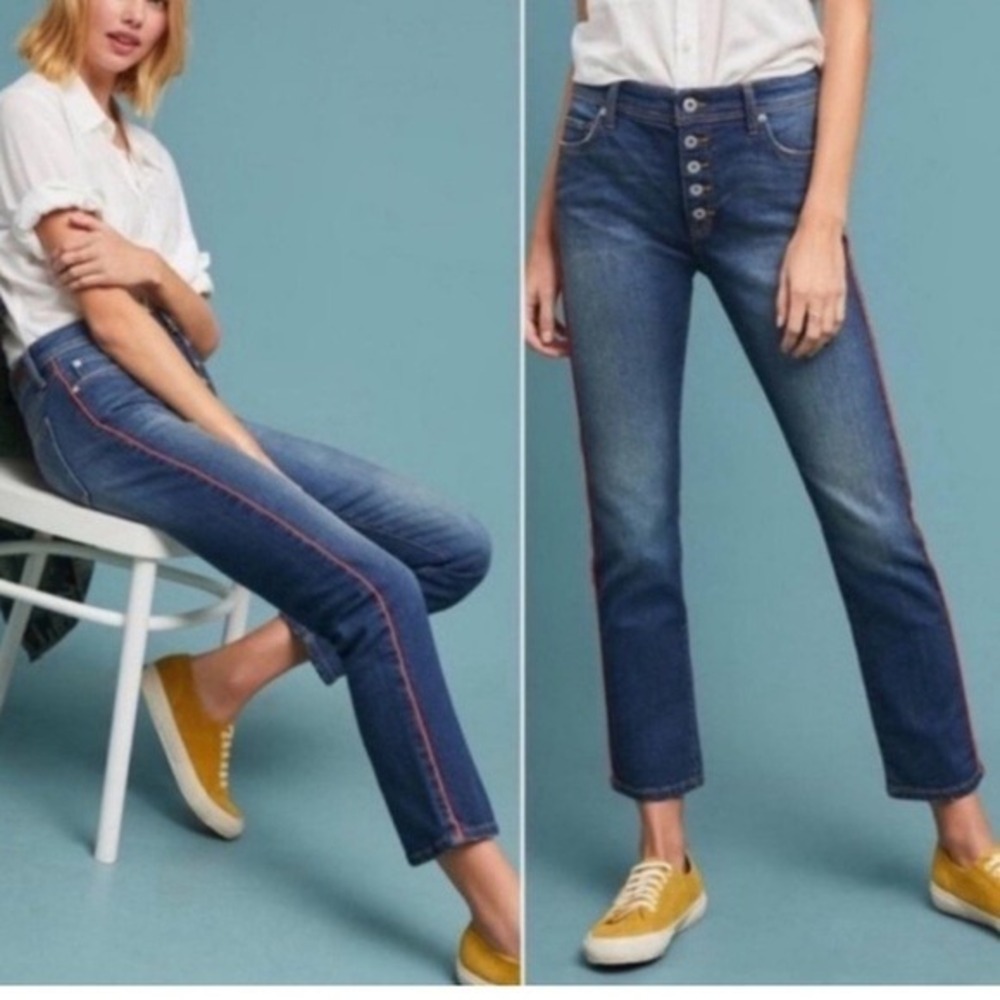 PILCRO and the LETTERPRESS Relaxed‎ Straight Blue Jeans Red Stripe Size 27